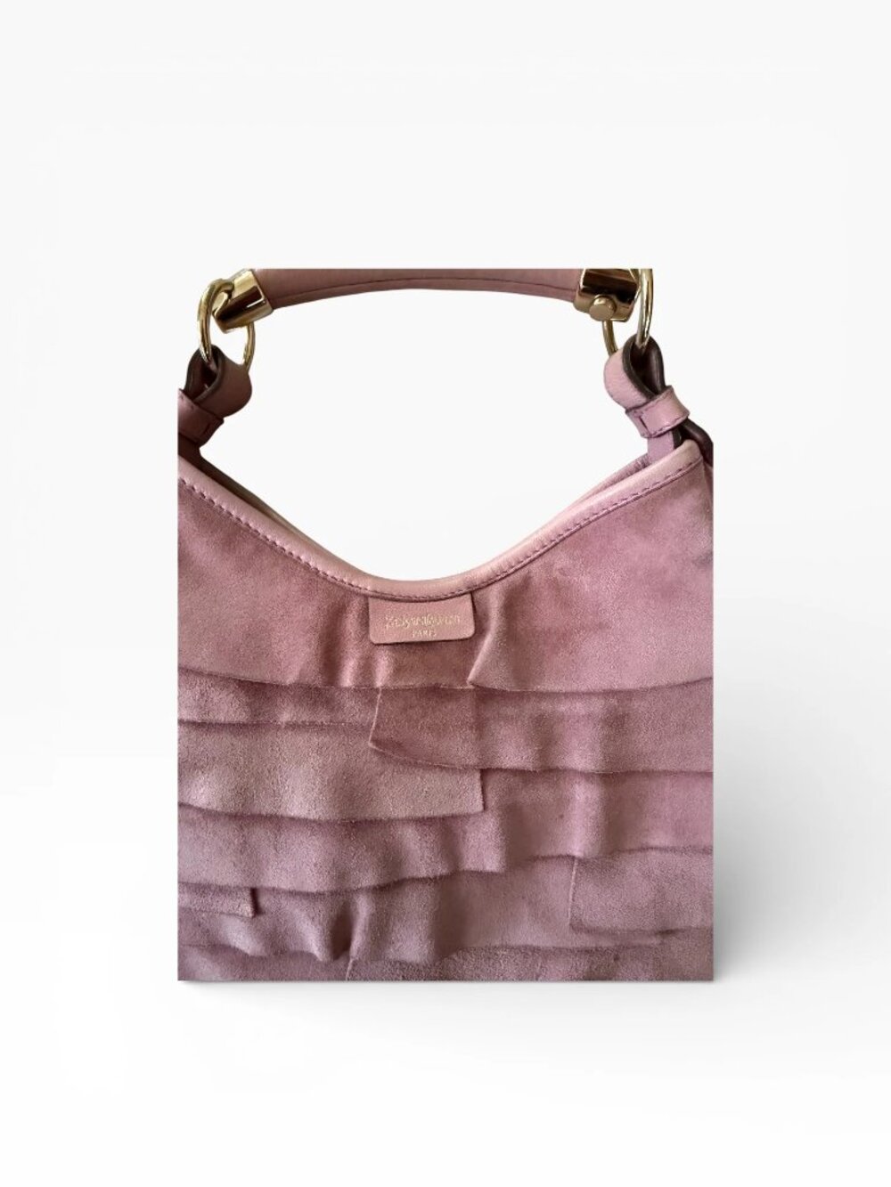 Tom Ford YSL Mombasa St. Tropez Pink Suede Ruffle Vintage Handbag - Picture 6 of 10